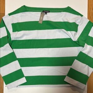 J. Crew Green and White Striped Top